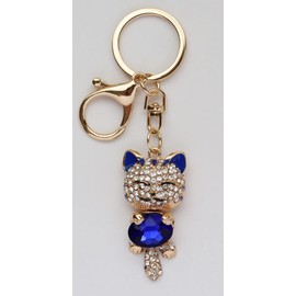 SunAge Keychain Cat Jewelry Rhinestone Cat Design Cute Key Chain Keyring Alloy, blue