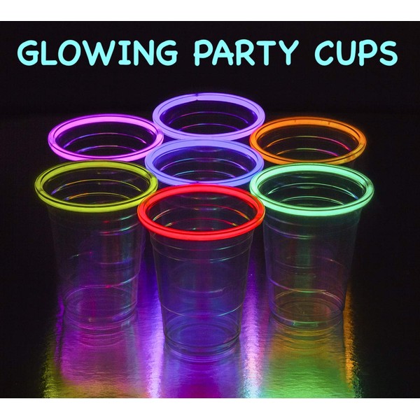GLOWING PARTY CUPS 16oz Multicolor 20 Count Variety Pack Neon Glowing Light Up Cups Glow Party Supplies Glow in the Dark Decorations Glow Party Favors Glow Sticks