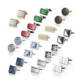 Wynameleri Cufflink 12 Pairs, Classic Fashion Men's Cuff Links Silver-tone Gold-tone Black for Business Wedding Party Gift Box T0212025
