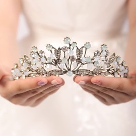 JWICOS Baroque Princess Crown Rhinestone Wedding Crowns and Tiaras for Brides and Bridesmaid Costume Party Hair Accessories with Crystal for Women and Girls (Retro Green)