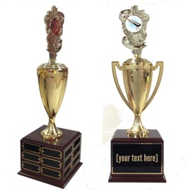 BuyAwardsandTrophies Table Shuffleboard Traveling Trophy with Logo - Plastic Trophy with Base, Awards and Trophies for Sports Competition, Prizes for Adults and Kids Gold, 18"