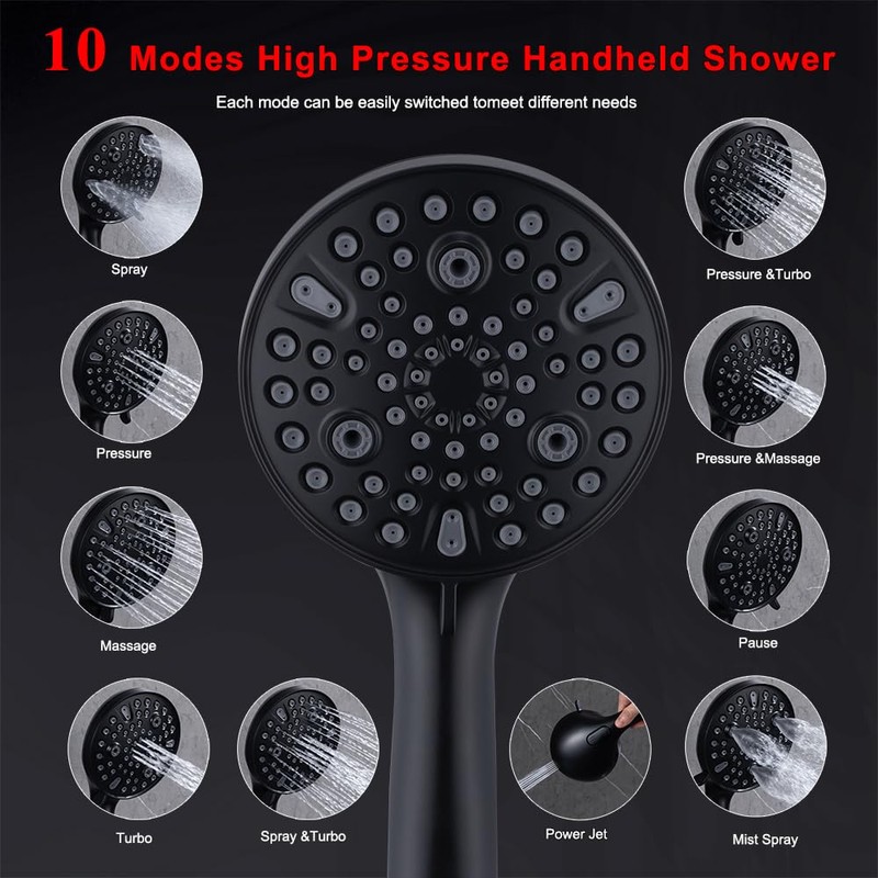 BSTKEECL Rain Shower Head with Handheld-12" High Pressure Square Rainfall
