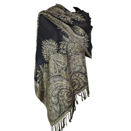 Achillea Luxurious Big Paisley Jacquard Layered Woven Pashmina Shawl Wrap Scarf Stole (Black)