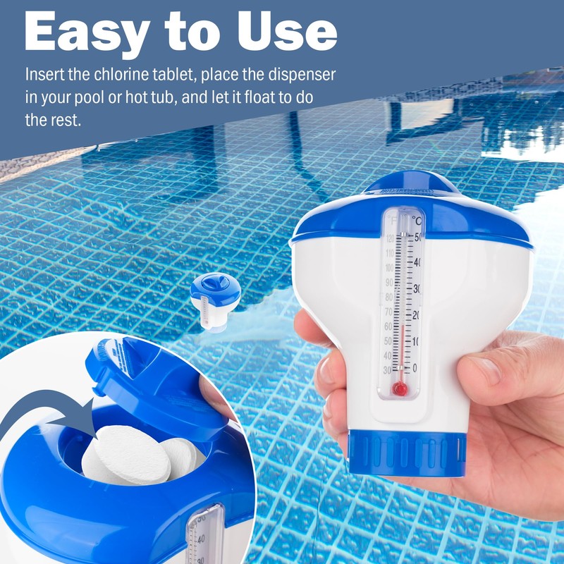 AQUAVERITY Chlorine Dispenser for Hot Tub with Built-in Thermometer –
