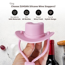 Silicone Cowboy Hat Wine Bottle Stopper – Pink – Reusable Wine Saver Cap for Standard Bottles – Western Novelty Gift for Wine Lovers – Airtight Silicone Cork – by ZUHSAN