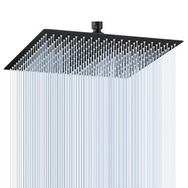 16 inch Matte Black Large Rain Shower Head - All Metal 304 Stainless Steel, Full Body Rainfall Shower with 324 Silicone Nozzles - Waterfall Bathroom Square Showerheads, Ceiling Mounted
