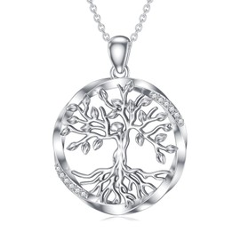 BETHZA Diamond Tree of Life Necklace 925 Sterling Silver Family Tree of Life Pendants Tree of Life Jewelry Gifts for Women Wife Mom