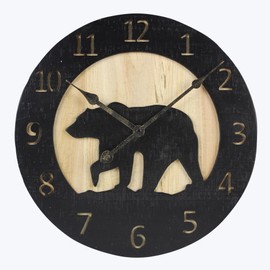 Young's Inc Wood Bear Carved Wall Clock - Wall Clocks for Living Room Decor - Functional and Decorative Beach, Lake, and Farmhouse Wall Clock - 14" W x 14" H