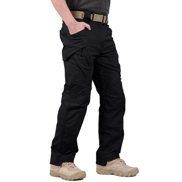 LABEYZON Men's Outdoor Work Military Tactical Pants Lightweight Rip-Stop Casual Cargo Pants Men (Black, 34W x 30L)