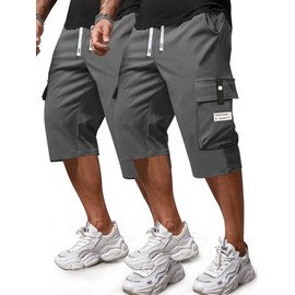 Hidkat Men's Capri Pants Cargo Shorts Below Knee 3/4 Long Hiking Shorts Lightweight with Multi Pockets