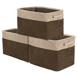Sorbus Storage Large Basket Set [3-Pack] - 15 L x 10 W x 9 H - Big Rectangular Fabric Collapsible Organizer Bin Box with Carry Handles for Linens, Towels, Toys, Clothes, Kids Room, Nursery (Brown/Tan)