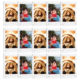 JUOIFIP 15 Pack Acrylic Polaroid Refrigerator Magnet Picture Frames, Clear Mini Frames for Instant Photos, 2.36 x 3.54 Inch Magnetic Instax Frame for Refrigerator Display