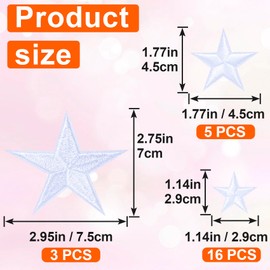 PAGOW 24pcs White Star Iron on Patches, Sew on Embroidered Patches, Iron on Fabric Patches, Appliques Embellishments for Hats, Jackets, Clothes, Decor & Repair (1"+1.8"+3")