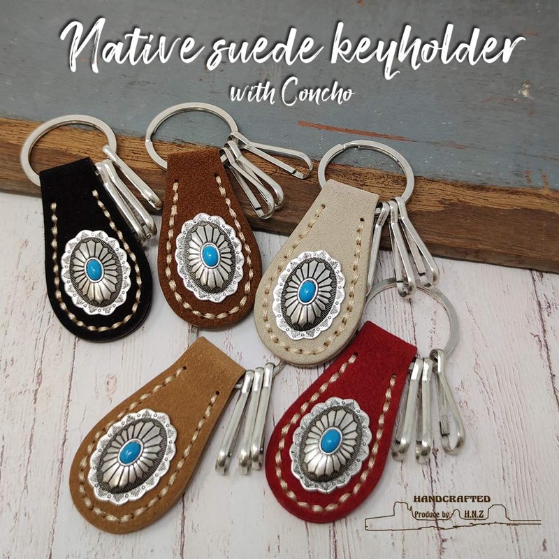 H.N.Z nskh-002a Key Chain Suede Concho Turquoise Native American Keychain