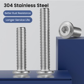 BNUOK M8-1.25 x 18mm Flat Head Hex Socket Cap Screws Bolts 20Pcs, M8 Bolt 304 Stainless Steel 18-8 Furniture Bolts Full Thread, with Hex Spanner