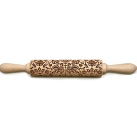 Rolling Pin Embossed with Folk Floral Pattern for Baking Engraved Cookies (Medium)