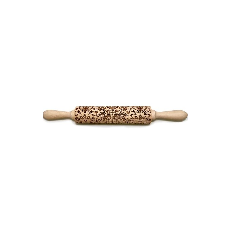 Rolling Pin Embossed with Folk Floral Pattern for Baking Engraved