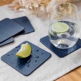 Coaster Set of 4 Royal Blue Coasters (10cm x 10cm x 0.03 cm). Made in The UK from Recycled Leather by Lara-May.