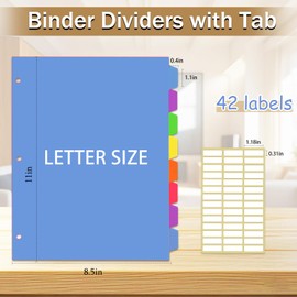 8 Tab Binder Dividers for 3 Ring Binder, Write & Erase Plastic Dividers with Tab, Rainbow Color, Notebook Dividers for School & Office, 6 Sets