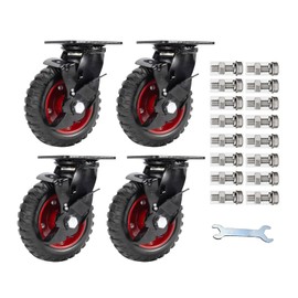 5 Inch Outdoor Heavy Duty Casters Wheels Set of 4, Sturdy Large Rubber Casters with Brake, Industrial Grade Plate Swivel Castors 1080 LBS with Knobby Tread for Workbench, Cart, Chicken Coop
