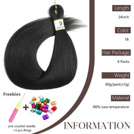Nescorner Cabello Trenzado 1B Preestirado Negro De 18 Pulgadas (8 Paquetes), Cabello Trenzado Negro Preestirado Para Cabello De Crochet Yaki Twist