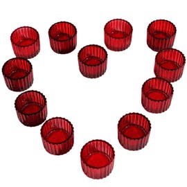 VOHO Red Candle Holders for Table Centerpiece, Tealight Candle Holder Set of 12 for Small Tealight Candles, Glass Votive Candle Holders for Her Valentine Christmas(2 x 1.4 Inch)