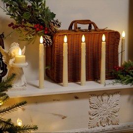 Flameless LED Taper Candles with Warm White Lights, 8 Inch Battery Operated Window Candles with Timer Remote, Flickering 3D Flame Candle with Silver Holders & Suction Cups for Decorations,Christmas