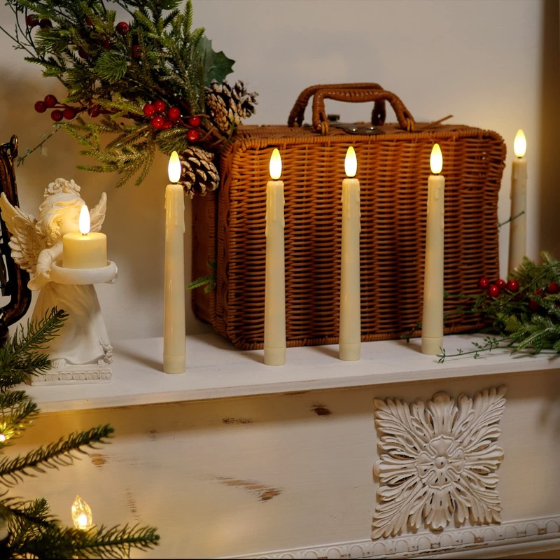 Flameless LED Taper Candles with Warm White Lights, 8 Inch