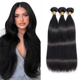Real Hair Wefts for Sewing Straight Human Hair Bundles Brazilian Hair Weave Hair Bundles Straight Bundles Weave Human Hair Bundles Sew In Bundles Human Hair for Woman 18 20 22 Inches