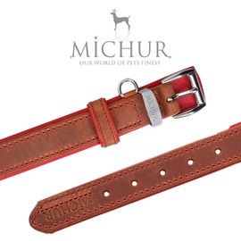 Michur Charly Leather Dog Collar, Brown / Red, Leather Dog Collar, Various Sizes Available