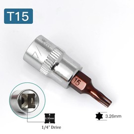 2PCS Juttzzei Torx Bit Socket, 1/4" Drive x T15 Torx Bits Socket, Premium S2 Alloy Steel 1/4 Allen Key Socket T15, T15 Torx Bit 1/4" Drive with 38mm Length for Ratchet Wrench, Slide Bar, Extension Rod
