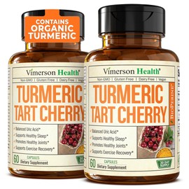 Turmeric Supplement with 10:1 Tart Cherry Extract, Turmeric Curcumin with Black Pepper & Organic Tumeric. 600mg Tart Cherry Capsules. Aids Uric Acid Balance, Joint, Muscle, Sleep Support. 2 Pack