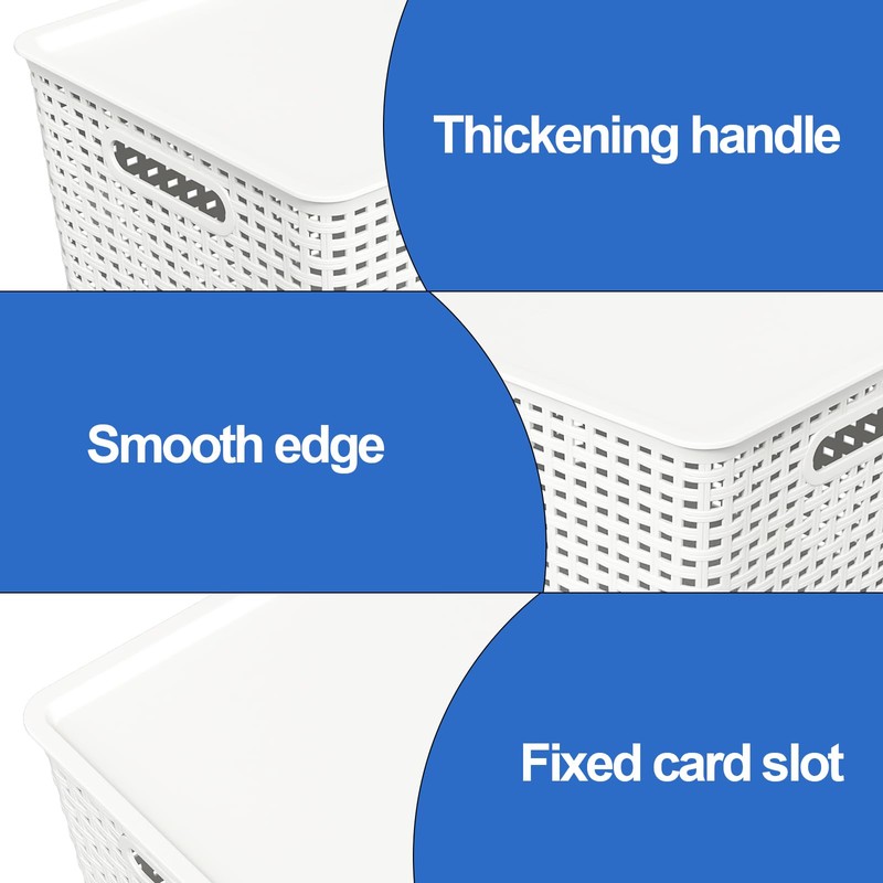 Qskely 6-Pack Large Plastic Storage Baskets with Lid, White