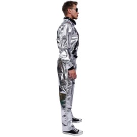 Maxim Party Supplies Adult Astronaut Costume Jumpsuit Silver Space Suit for Men with Embroidered Patches and Pockets (Large)