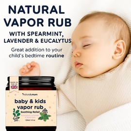 NATURALLY MUM Baby & Kids Vapor Rub – Natural Chest Rub for Congestion Relief & Calmer Sleep – Spearmint, Eucalyptus & Lavender – Menthol Free – Safe for Babies 6m+ – Made in UK