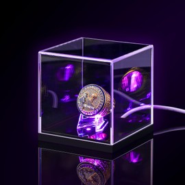 Colingmill Acrylic Championship Ring Display Case with LED Light 7 Color Clear Ring Holder UV Protected Light up Display Box for Sports Basketball Baseball Souvenir Memorabilia Gift