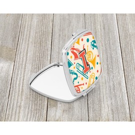Caroline's Treasures CJ2001-ISCM Letter I Retro Teal Orange Musical Instruments Initial Compact Mirror Decorative Travel Makeup Mirror for Women Girls Gifts Pocket Makeup Mirror Folding Handheld