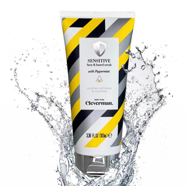 Cleverman Sensitive Face and Beard Scrub for Men, 100ml, Peppermint-Infused