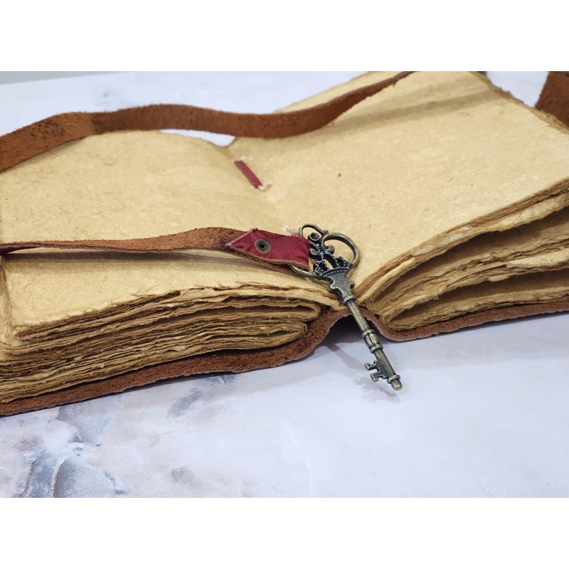 Embossed Leather Journal with Antique Key Vintage Pages Handmade Journal