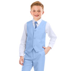 Boys Tuxedo Suit Light Blue Wedding Dress Clothes for Toddler Boy Suits Size 12 Birthday Outfit Kids Costume Set Vest and Pants