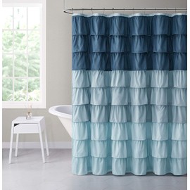 Kate Aurora Gypsy Chic Ombre Ruffled Fabric Shower Curtain - Assorted Colors (Blue)