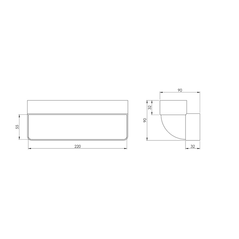 Intelmann Flat Channel Elbow Vertical 90° 220 x 55 mm