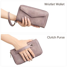 CLUCI Wallet Women Large Capacity Wristlet Purse for Women Long Ladies Wallet RFID Blocking Multi Credit Card Holder Purple