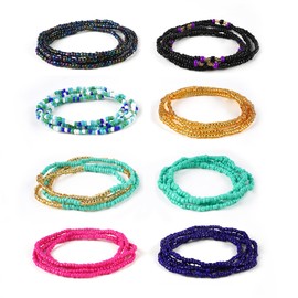 YARBAR 8 Pieces Waist Beads Colorful Body Chain, Elastic Belly Waist Chain for Women