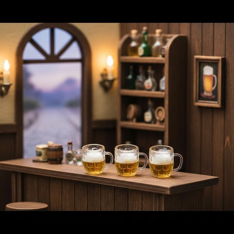 5Pcs Mini Beer Cups, Realistic Resin Dollhouse Barware for DIY
