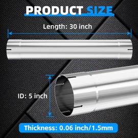 Piclafe 5 Inch Exhaust Pipe, 5'' Stainless Steel Straight Exhaust Pipe, 30" Length 5'' Muffler Replacement Pipe
