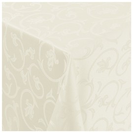 Tablecloth Fabric Damask Baroque Jacquard Tendrils Design with Hem Oval 160 x 220 cm Cream/Champagne