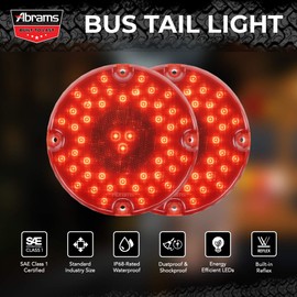 7 Inch Red [DOT Approved] Bus LED Light Round Truck Tail STT Stop Brake Turn Lights [Built-in Reflex Lens] Trailer Truck Taillight [47 Bright LED] [IP67 Waterproof] [Colored Lens] [2 Pack]