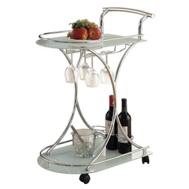 Coaster Home Furnishings Chrome and White Serving Cart with 2 Frosted Glass Shelves, 15.75"D x 26.5"W x 33.75"H, Chrome & White