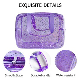 TotePrint Star Pattern PVC Waterproof Handbag Makeup Bag for Makeup Care Products Included 11.8 x 5.12 x 8.26 Inches, purple
